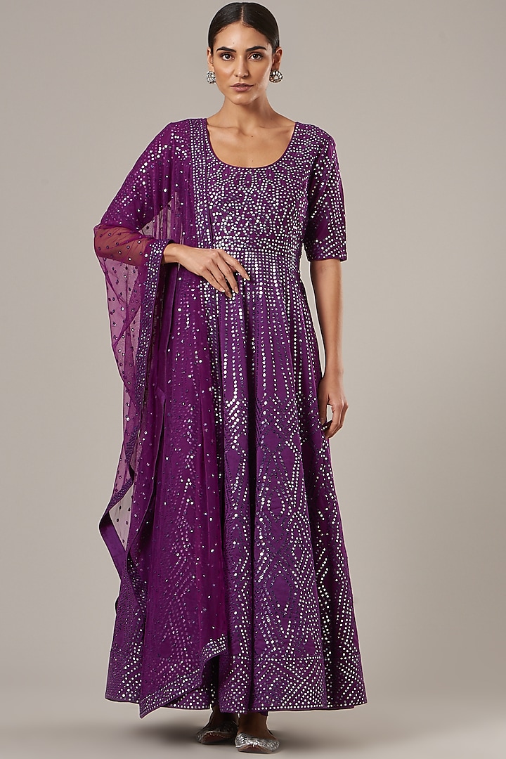 Purple Embroidered Anarkali Set by Vibrance by Ananya