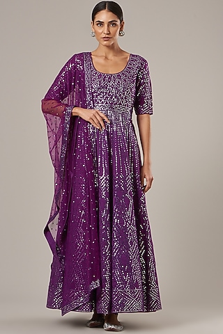 Purple Embroidered Anarkali Set by Vibrance by Ananya