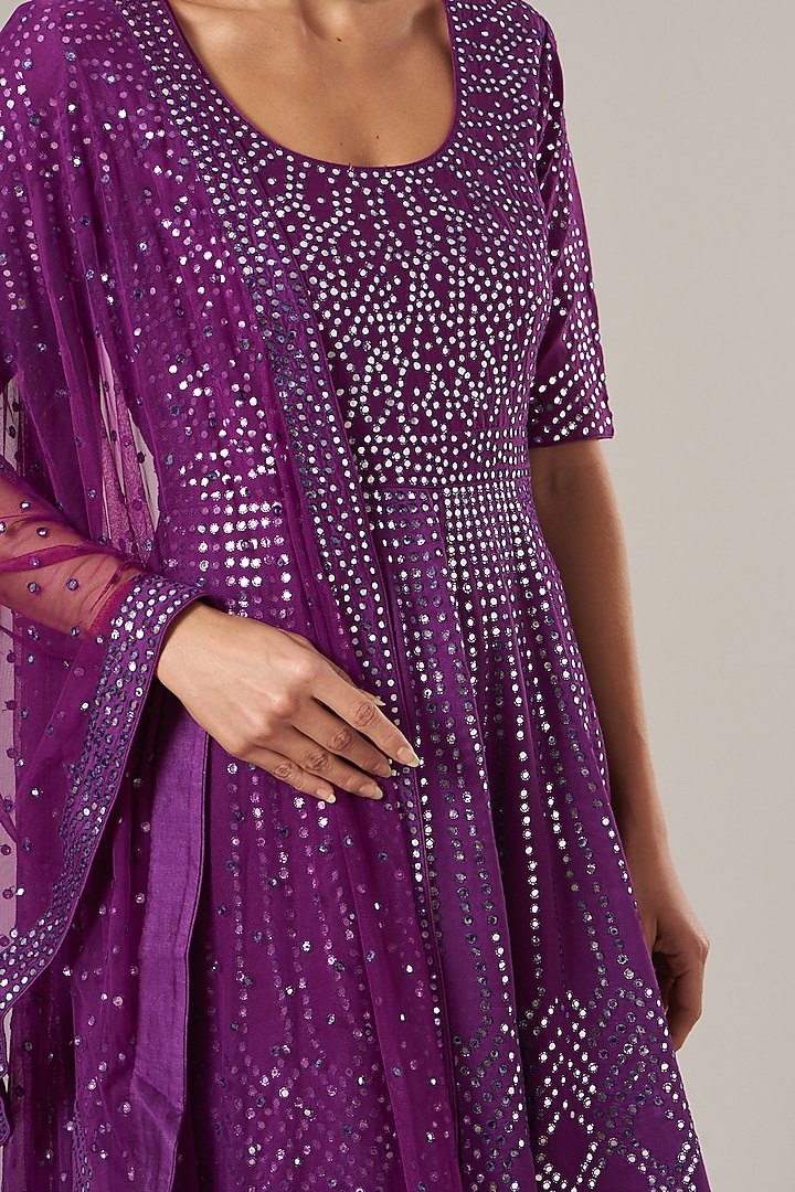 Purple Embroidered Bridal Anarkali Set by Vibrance by Ananya at Pernia's Pop Up Shop