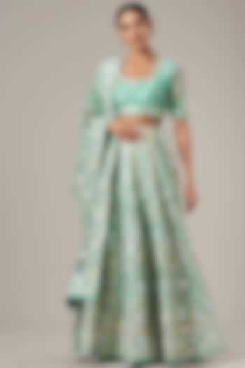 Aqua Turquoise Embroidered Bridal Lehenga Set by Vibrance by Ananya at Pernia's Pop Up Shop