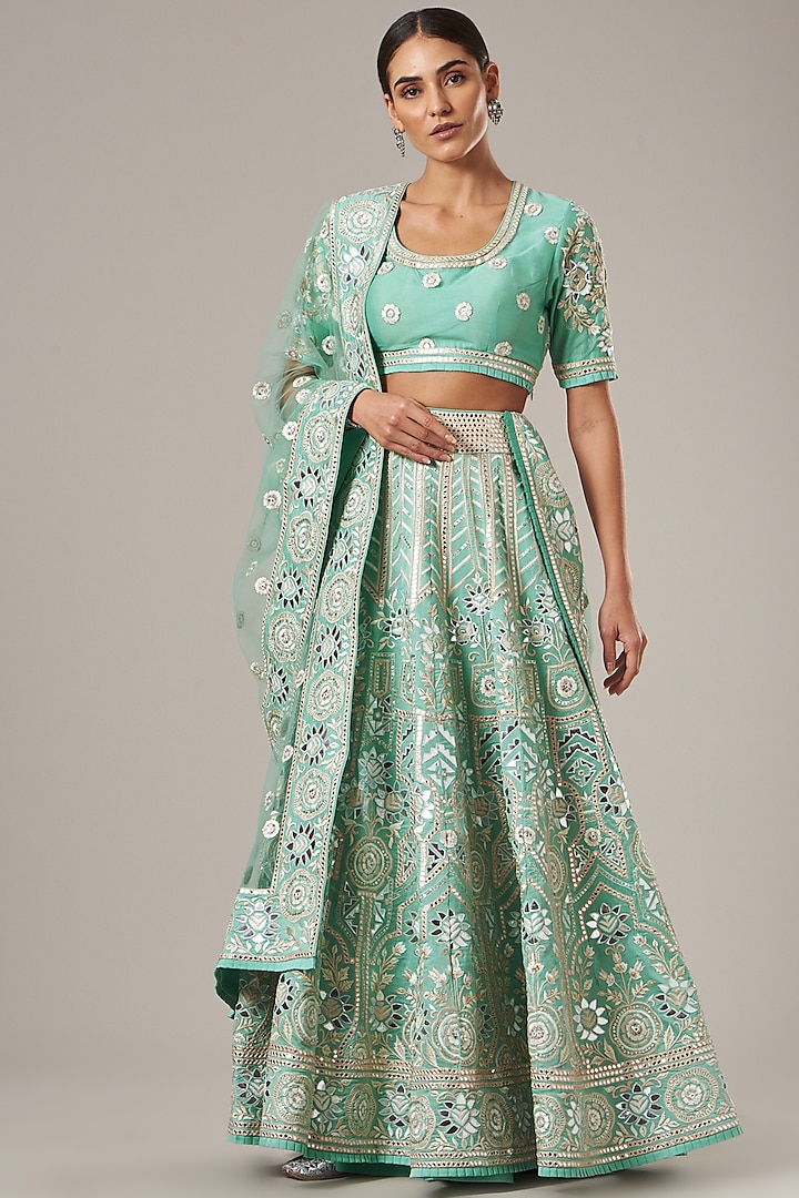 Aqua Turquoise Embroidered Bridal Lehenga Set by Vibrance by Ananya at Pernia's Pop Up Shop