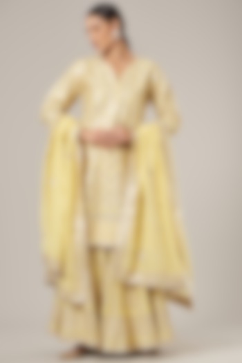 Lemon Yellow Embroidered Gharara Set by Vibrance by Ananya at Pernia's Pop Up Shop