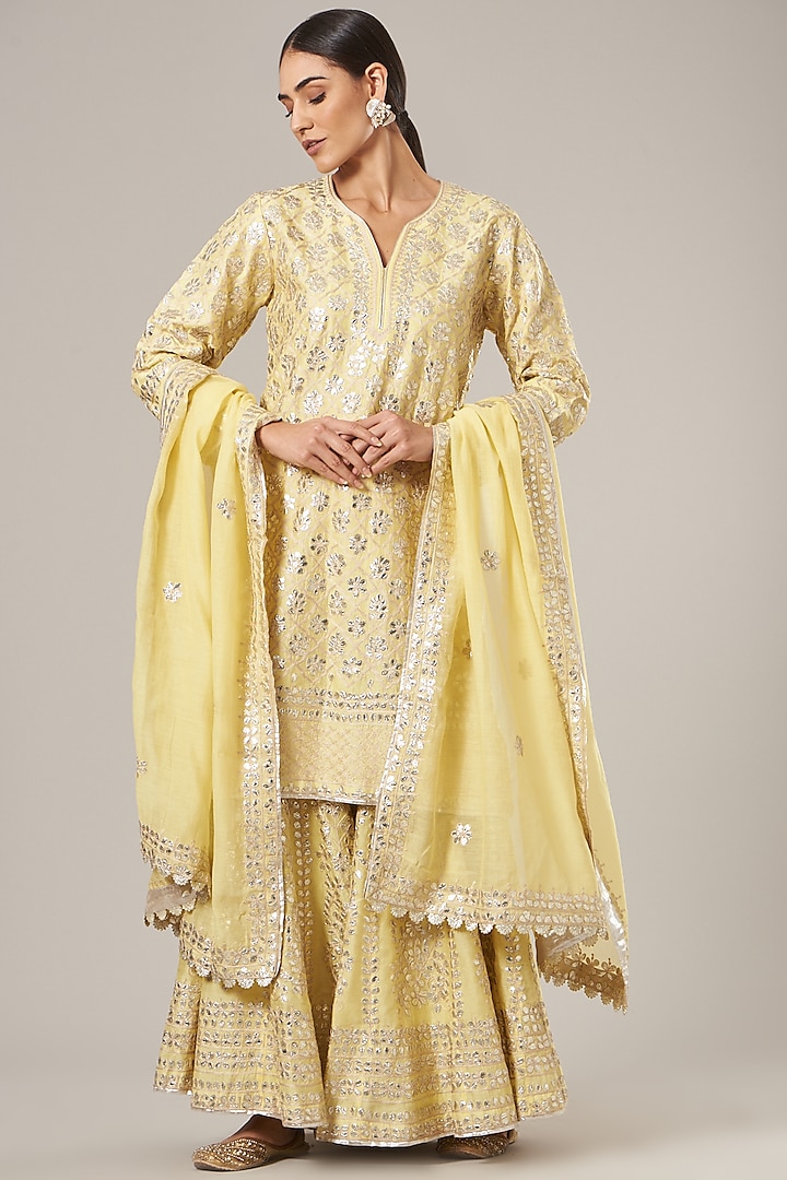 Lemon Yellow Embroidered Gharara Set by Vibrance by Ananya at Pernia's Pop Up Shop