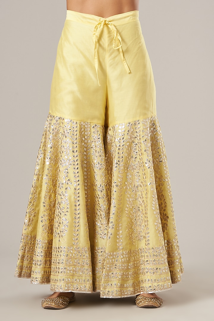 Lemon Yellow Embroidered Gharara Set by Vibrance by Ananya at Pernia's Pop Up Shop