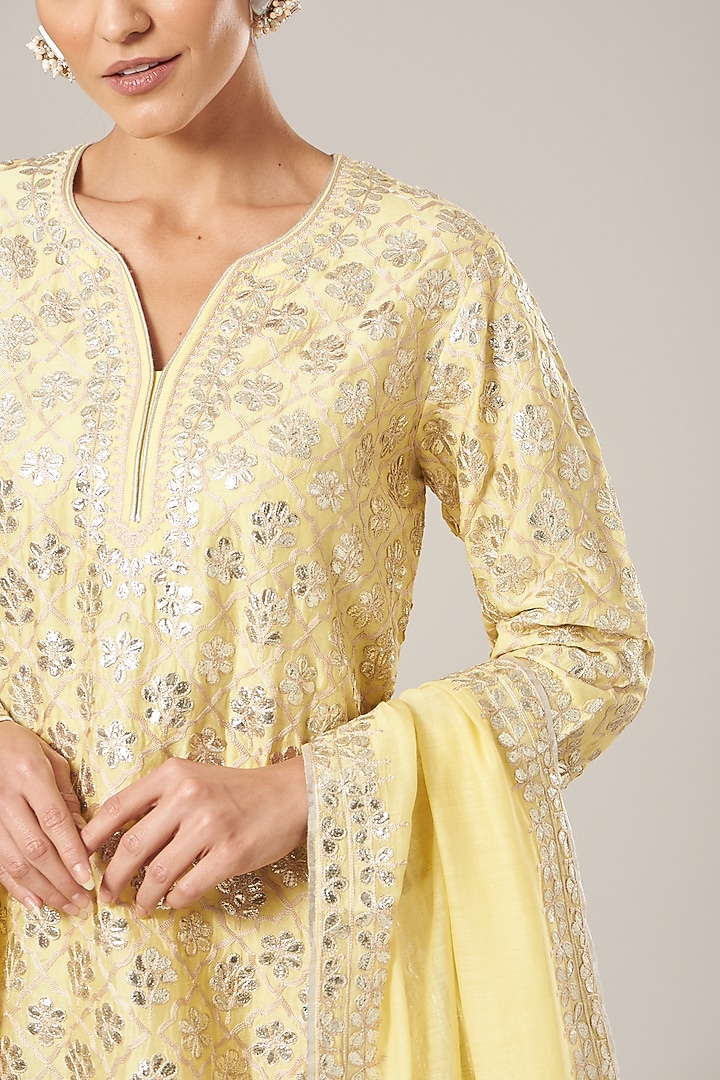 Lemon Yellow Embroidered Gharara Set by Vibrance by Ananya at Pernia's Pop Up Shop