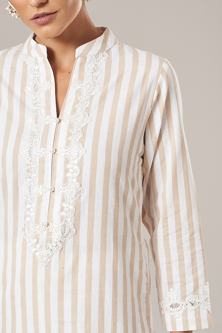 Beige Pure Cotton Kurta Set by Vibrance by Ananya at Pernia's Pop Up Shop