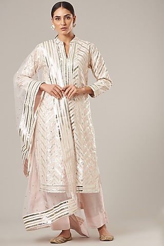 Baby Pink Pure Chanderi Silk Kurta Set by Vibrance by Ananya
