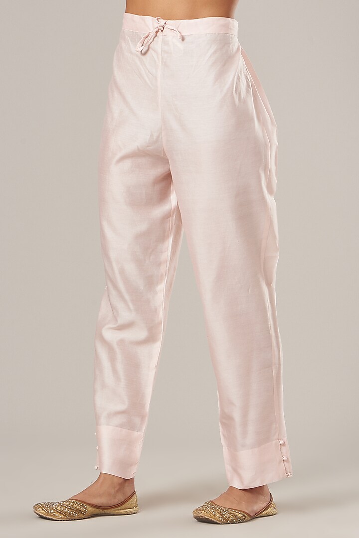 Baby Pink Pure Chanderi Silk Kurta Set by Vibrance by Ananya at Pernia's Pop Up Shop