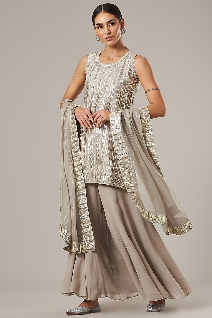 Taupe Embroidered Sharara Set by Vibrance by Ananya