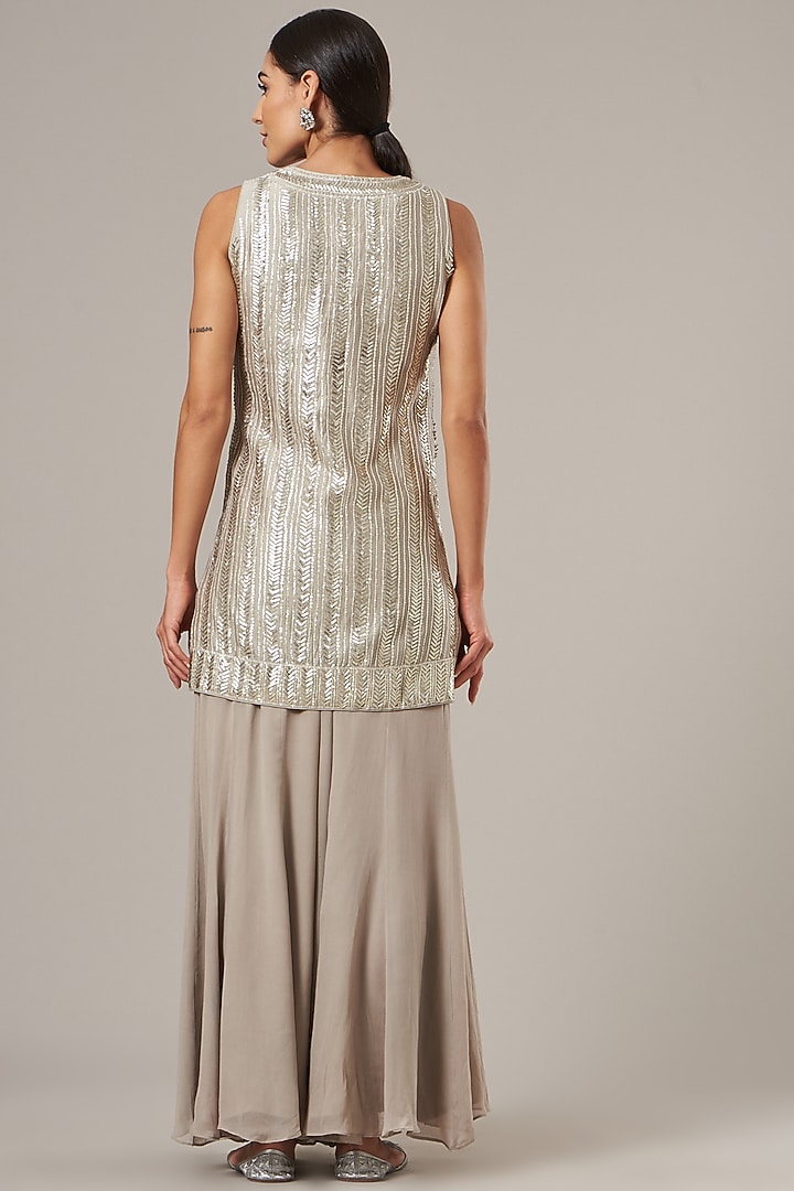 Taupe Embroidered Wedding Sharara Set by Vibrance by Ananya at Pernia's Pop Up Shop