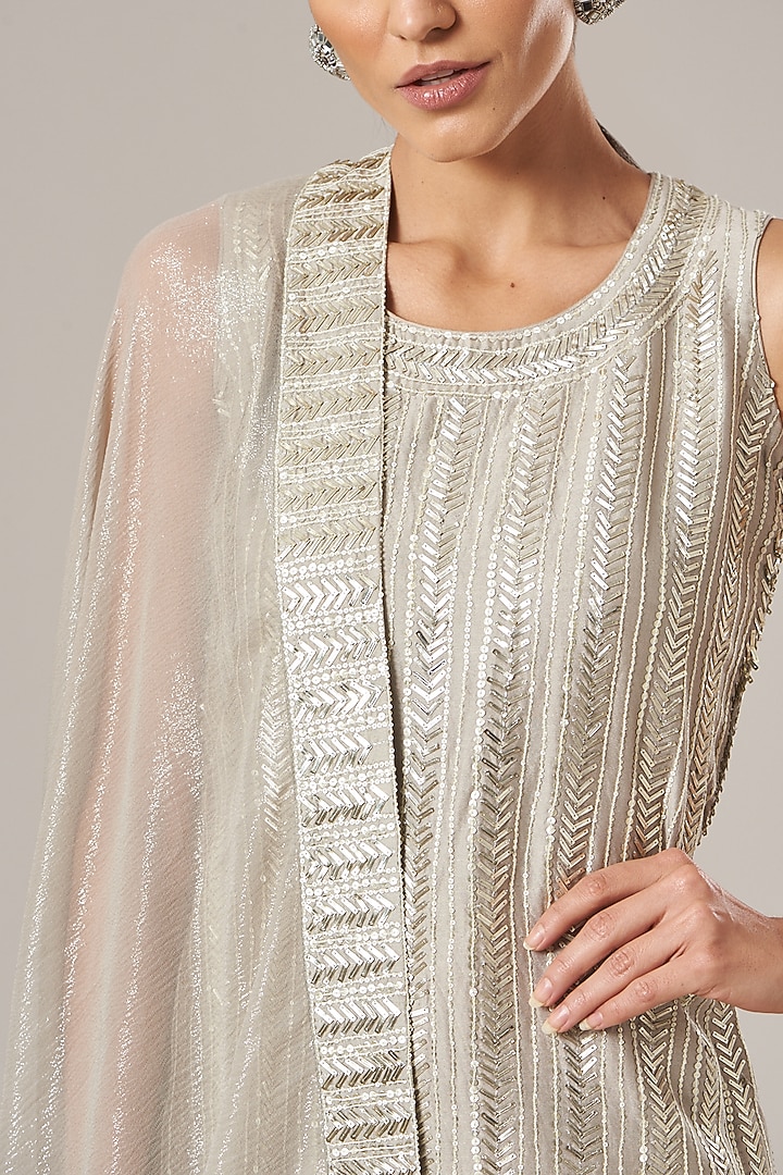 Taupe Embroidered Wedding Sharara Set by Vibrance by Ananya at Pernia's Pop Up Shop