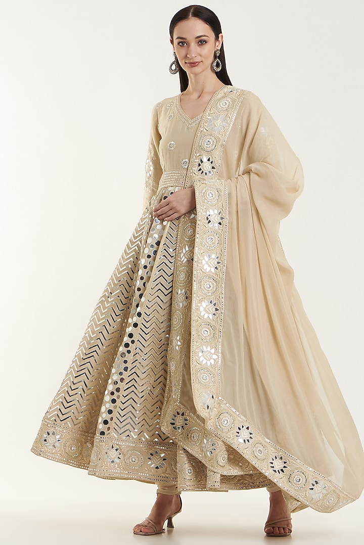 Beige Embroidered Anarkali Set by Vibrance by Ananya
