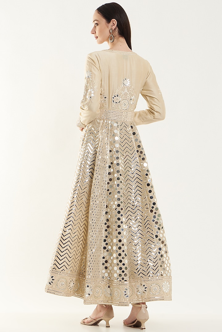 Beige Embroidered Bridal Anarkali Set by Vibrance by Ananya at Pernia's Pop Up Shop