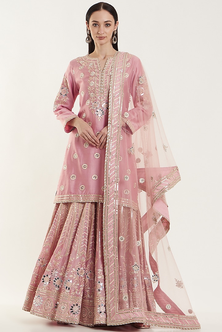 Blush Pink Embroidered Gharara Set by Vibrance by Ananya