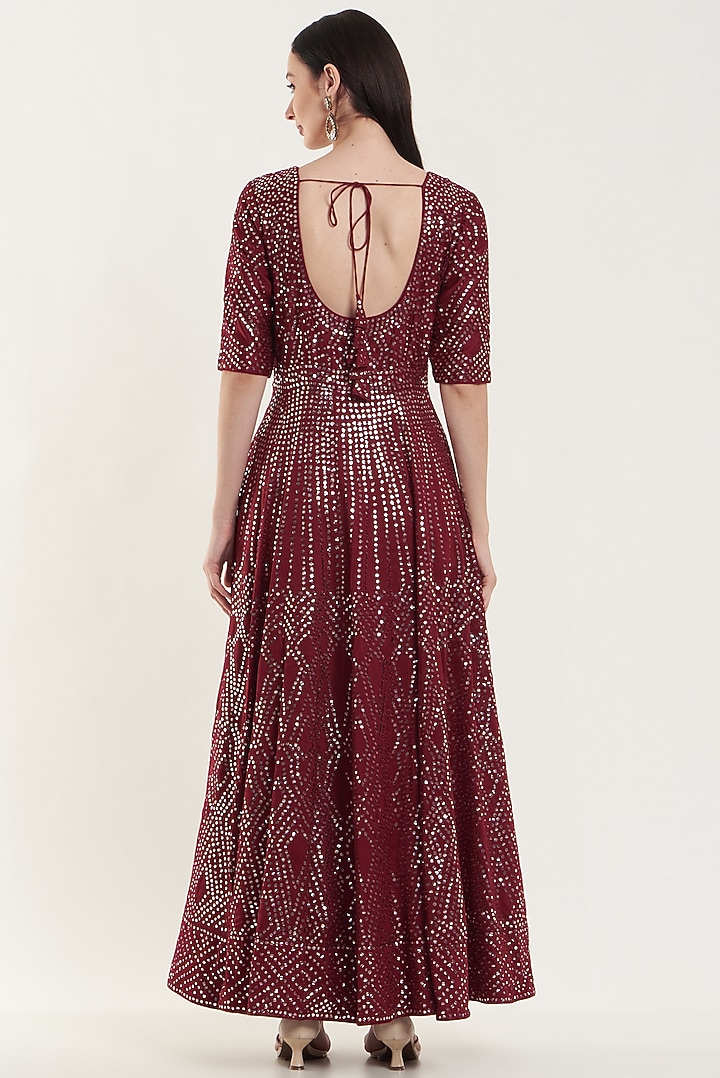 Maroon Hand Embroidered Bridal Anarkali Set by Vibrance by Ananya at Pernia's Pop Up Shop