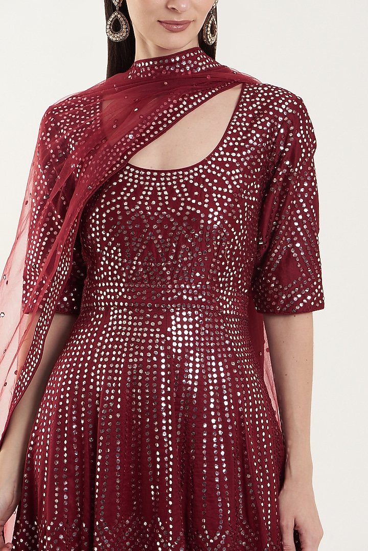 Maroon Hand Embroidered Bridal Anarkali Set by Vibrance by Ananya at Pernia's Pop Up Shop