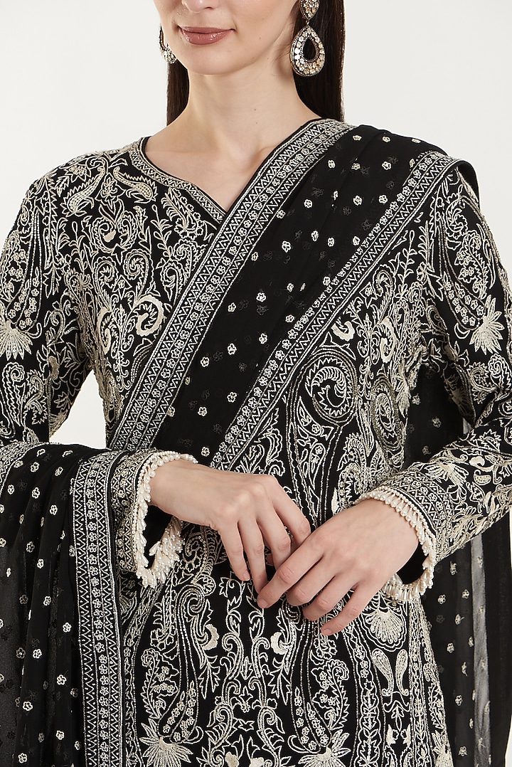 Black Embroidered Bridal Sharara Set by Vibrance by Ananya at Pernia's Pop Up Shop