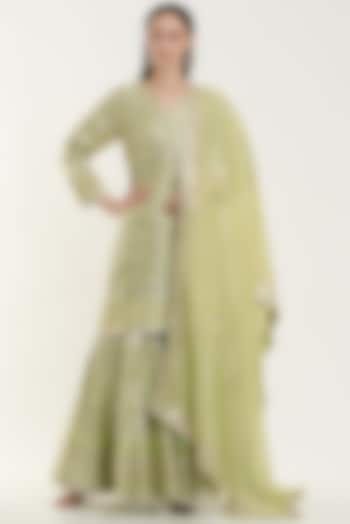 Mint Green Embroidered Gharara Set by Vibrance by Ananya