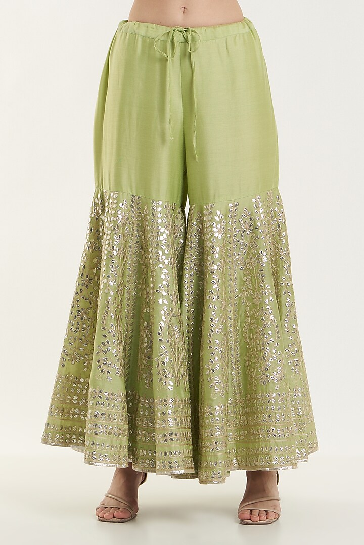 Mint Green Embroidered Gharara Set by Vibrance by Ananya at Pernia's Pop Up Shop