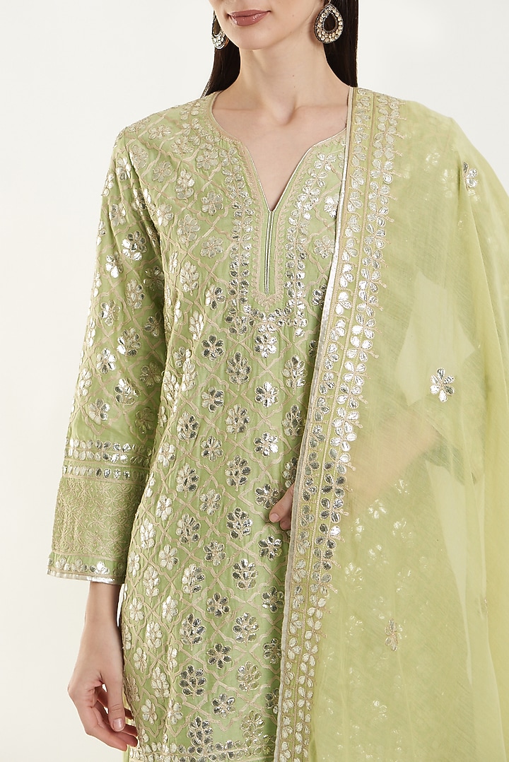 Mint Green Embroidered Gharara Set by Vibrance by Ananya at Pernia's Pop Up Shop