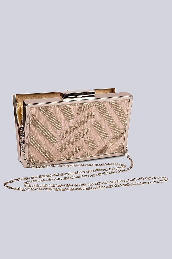Silver Pink Embroidered Clutch by Vareli Bafna Designs