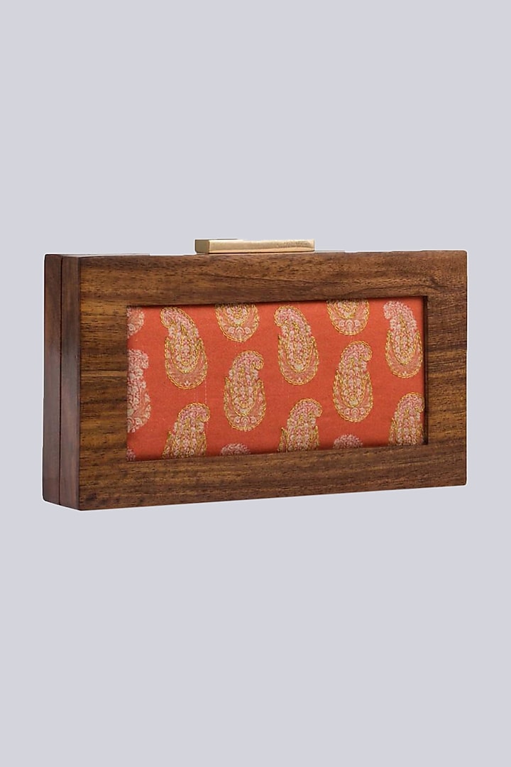 Orange Wooden Clutch by Vareli Bafna Designs