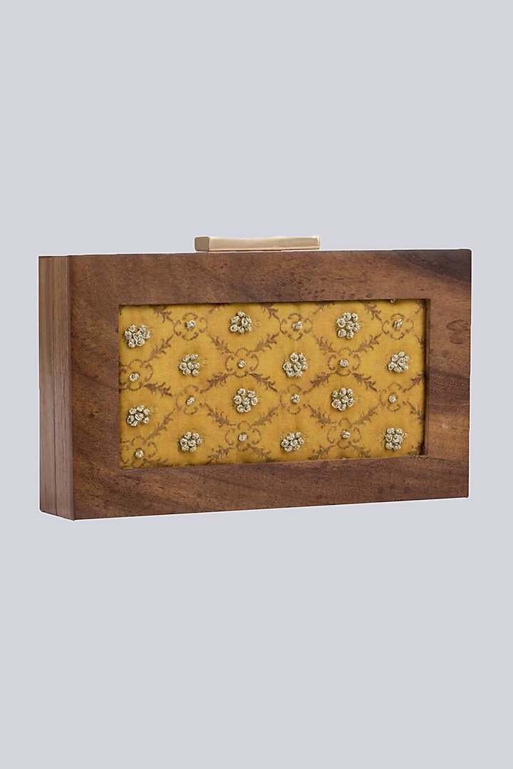 Mustard Wooden Clutch by Vareli Bafna Designs