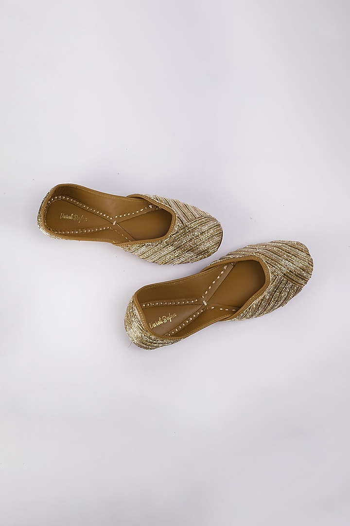 Gold & Silver Zari Embroidered Juttis by Vareli Bafna Designs at Pernia's Pop Up Shop