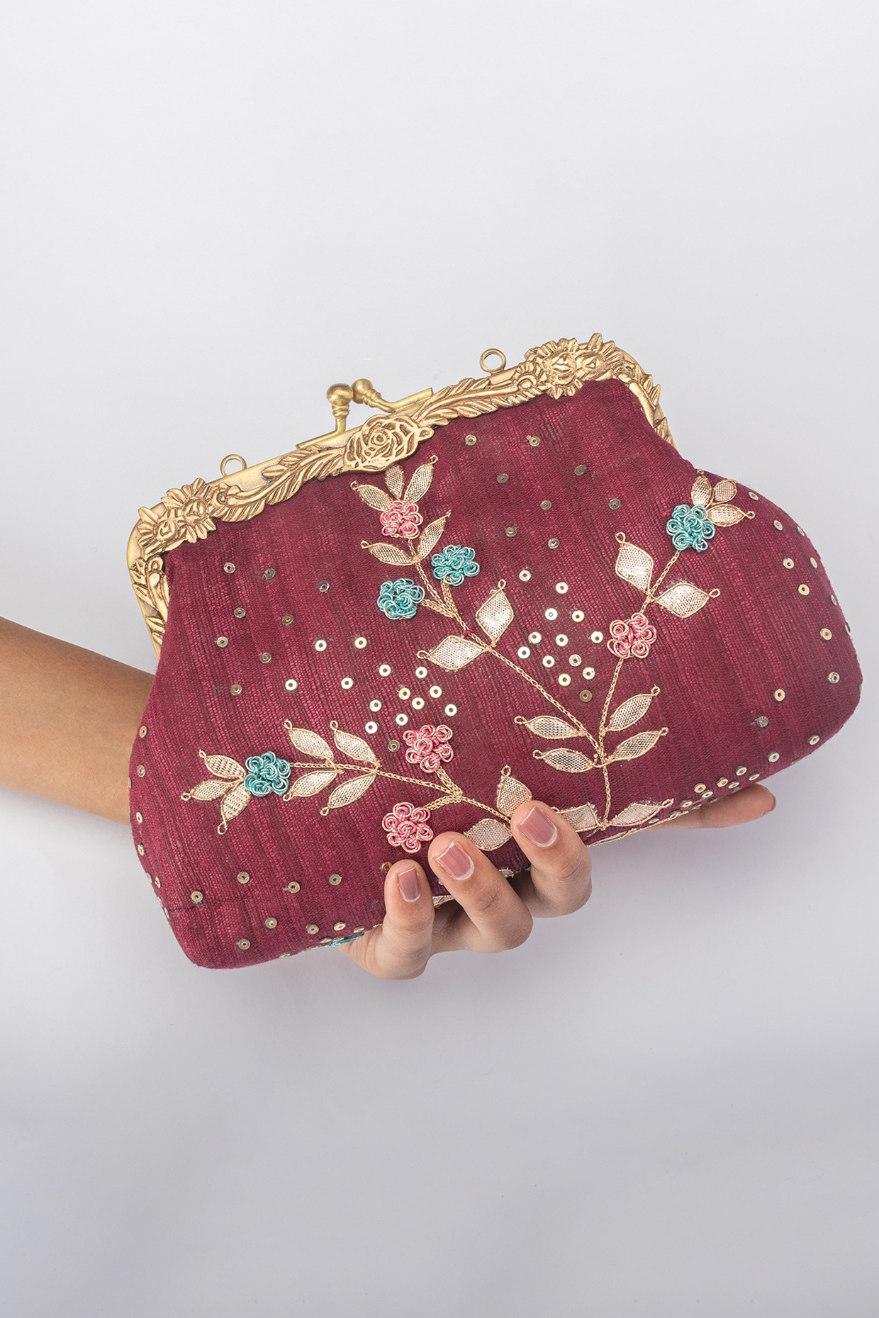 Maroon Khadi Silk Clutch by Vareli Bafna Designs at Pernia s Pop Up Shop