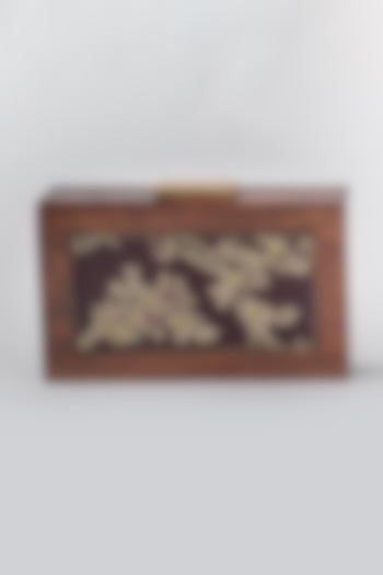 Brown Blossom Printed Clutch by Vareli Bafna Designs at Pernia's Pop Up Shop