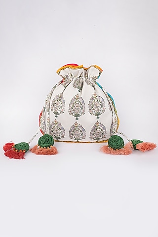 White Printed Potli by Vareli Bafna Designs