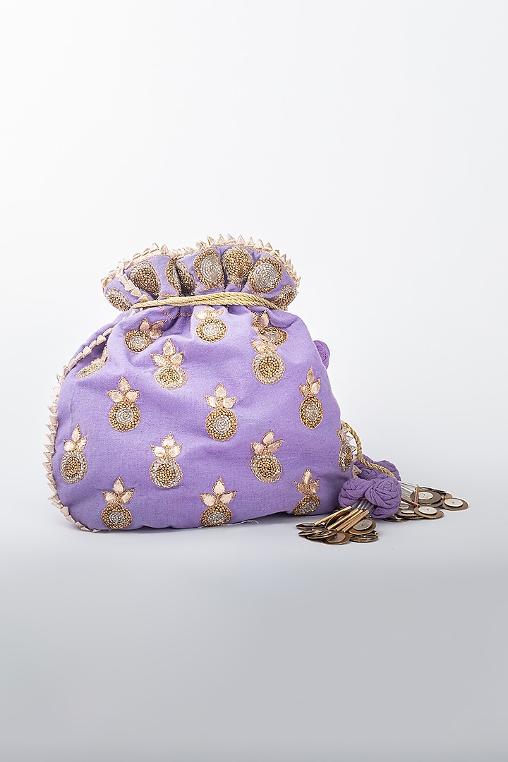 Purple Heavy Linen Potli by Vareli Bafna Designs