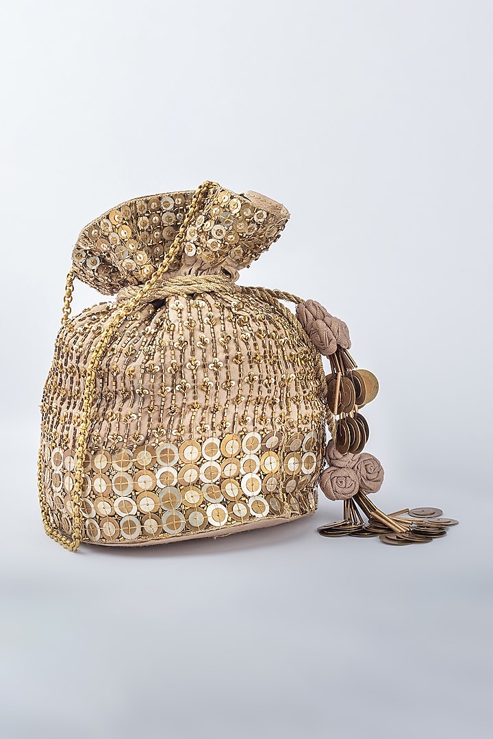 Gold Raw Silk Potli by Vareli Bafna Designs