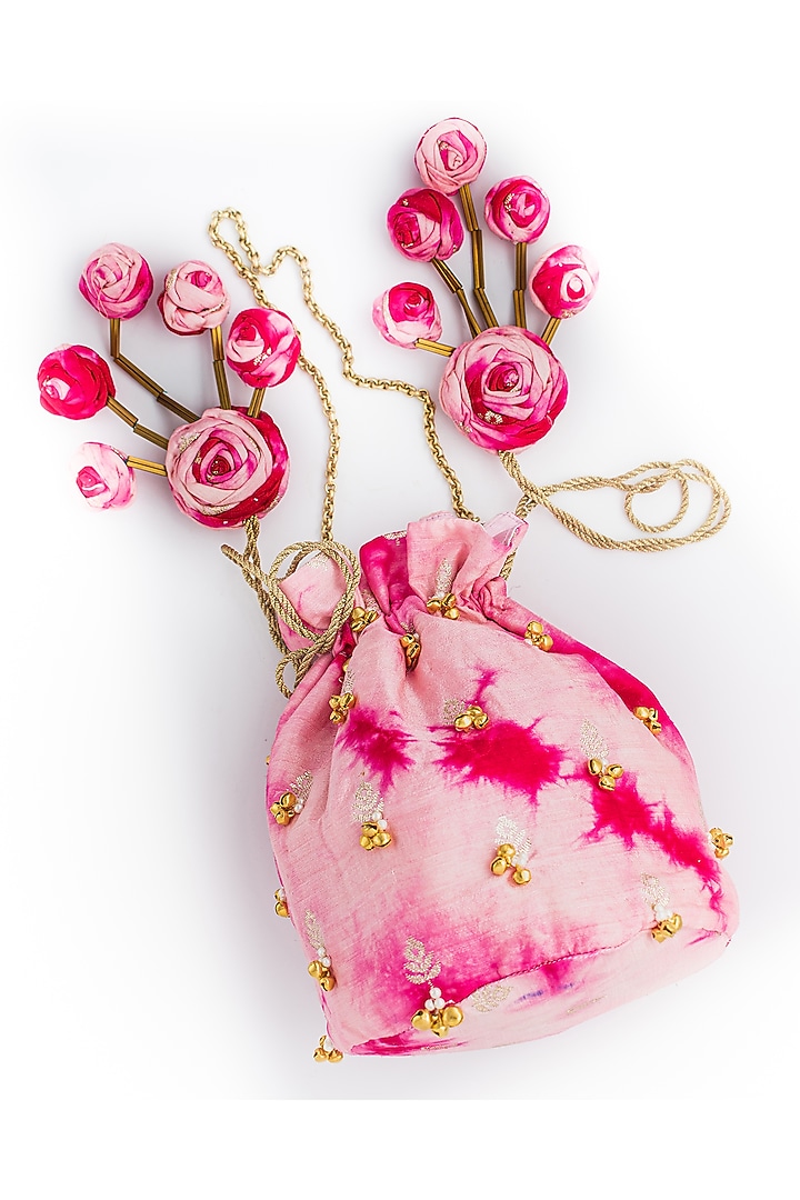 Hot Pink Cotton Satin Tie-Dye Potli by Vareli Bafna Designs at Pernia's Pop Up Shop