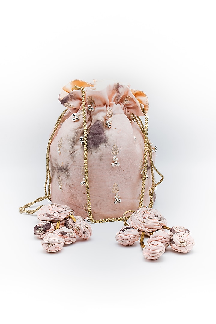 Beige Cotton Satin Embellished Potli by Vareli Bafna Designs at Pernia's Pop Up Shop