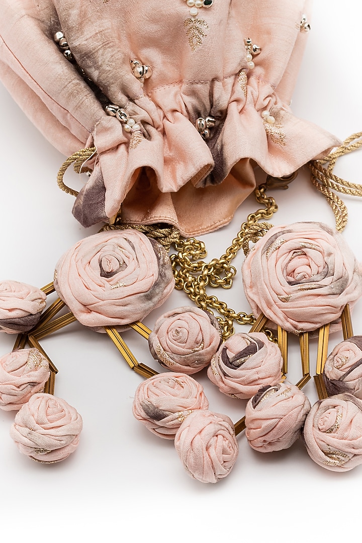 Beige Cotton Satin Embellished Potli by Vareli Bafna Designs at Pernia's Pop Up Shop