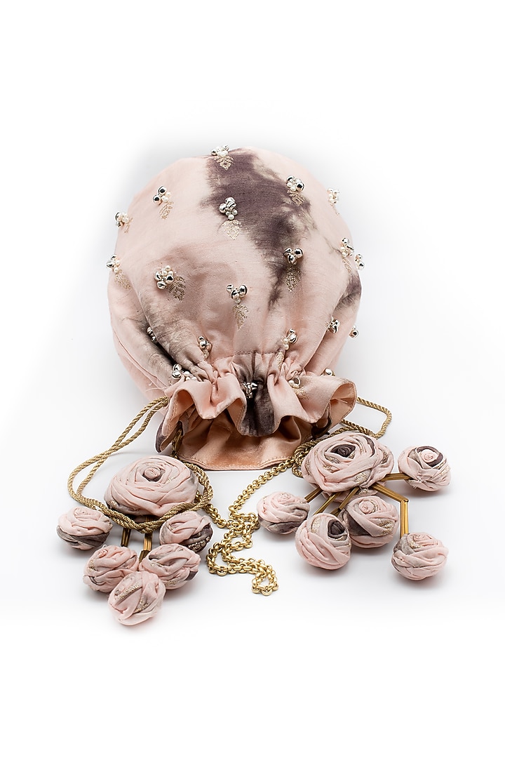 Beige Cotton Satin Embellished Potli by Vareli Bafna Designs at Pernia's Pop Up Shop