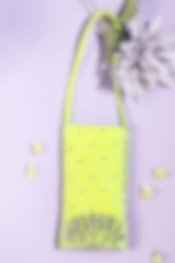 Neon Yellow Suede Embellished Mobile Pouch by Vareli Bafna Designs