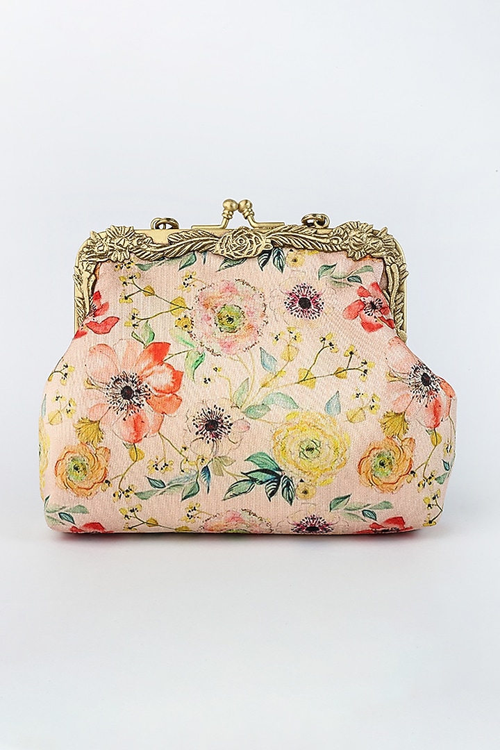 Blush Pink Printed Potli Clutch by Vareli Bafna Designs at Pernia's Pop Up Shop
