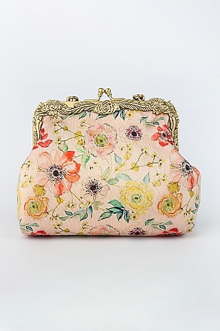 Blush Pink Printed Potli Clutch by Vareli Bafna Designs