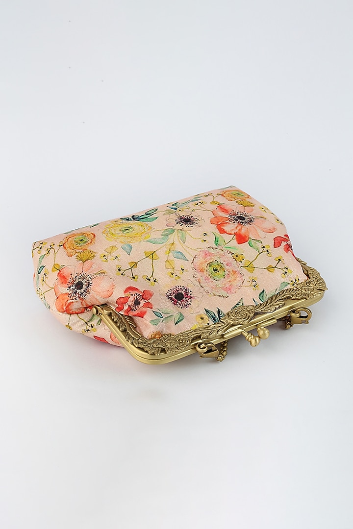 Blush Pink Printed Potli Clutch by Vareli Bafna Designs at Pernia's Pop Up Shop