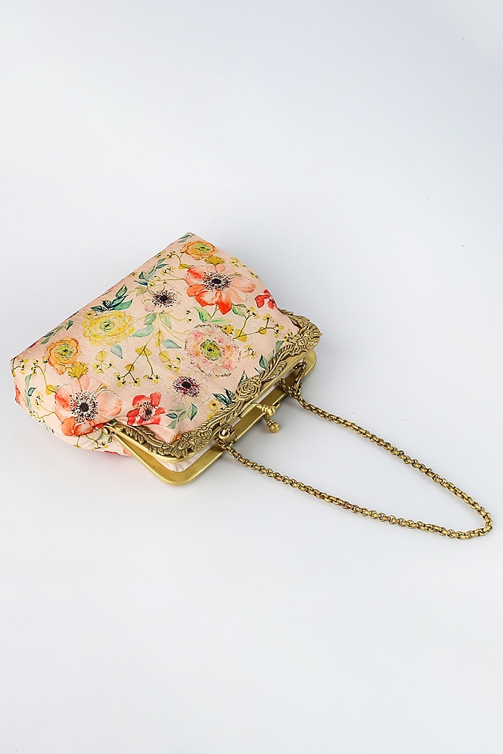Blush Pink Printed Potli Clutch by Vareli Bafna Designs at Pernia's Pop Up Shop