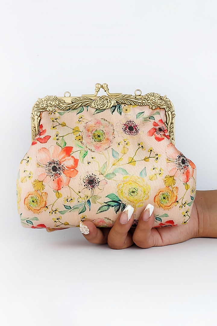 Blush Pink Printed Potli Clutch by Vareli Bafna Designs at Pernia's Pop Up Shop