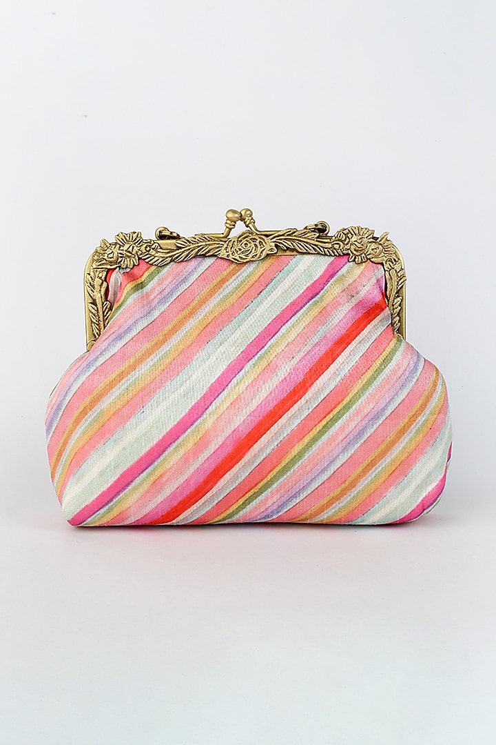 Multi Colored Potli Clutch With Diagonal Lines by Vareli Bafna Designs at Pernia's Pop Up Shop