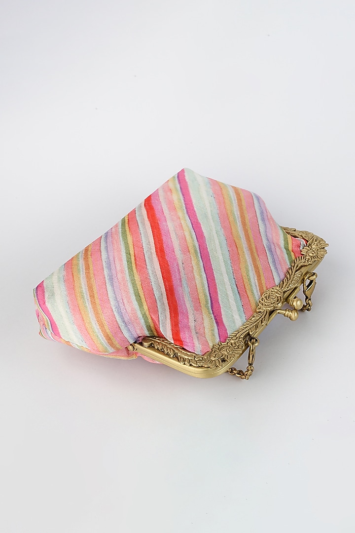 Multi Colored Potli Clutch With Diagonal Lines by Vareli Bafna Designs at Pernia's Pop Up Shop