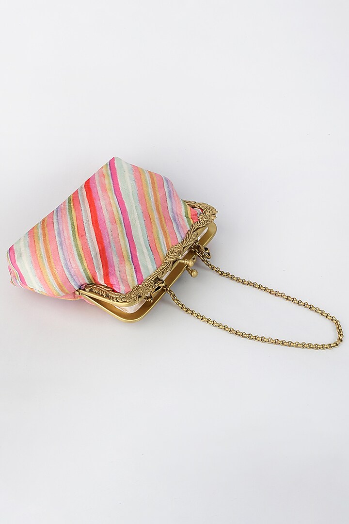 Multi Colored Potli Clutch With Diagonal Lines by Vareli Bafna Designs at Pernia's Pop Up Shop