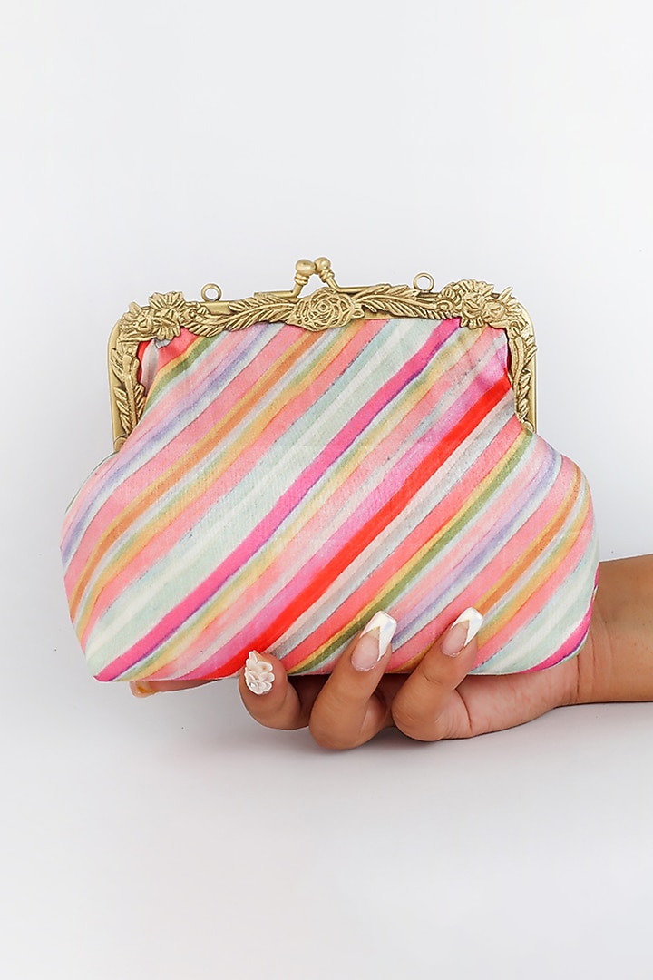 Multi Colored Potli Clutch With Diagonal Lines by Vareli Bafna Designs at Pernia's Pop Up Shop