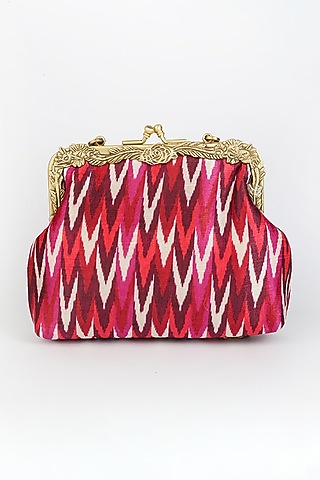 Red Ikat Printed Potli Clutch by Vareli Bafna Designs