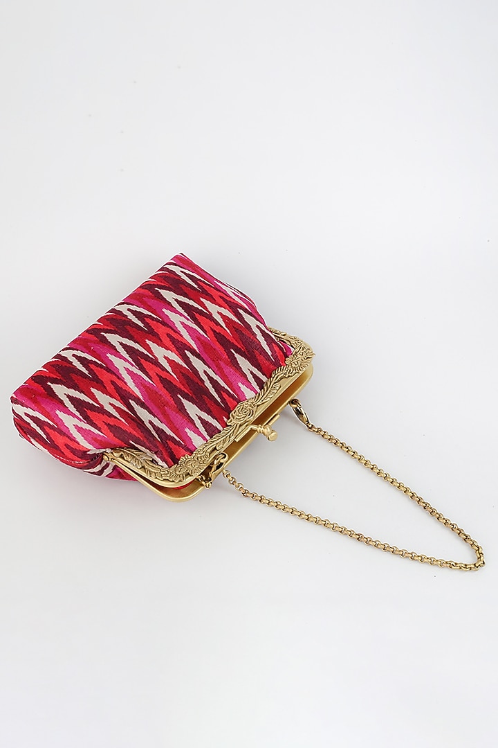 Red Ikat Printed Potli Clutch by Vareli Bafna Designs at Pernia's Pop Up Shop