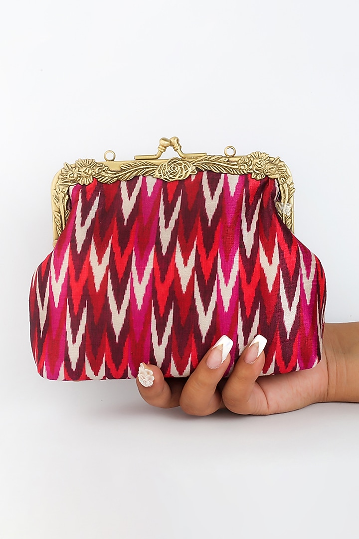 Red Ikat Printed Potli Clutch by Vareli Bafna Designs at Pernia's Pop Up Shop